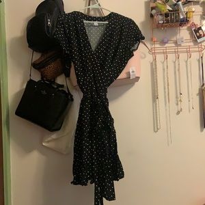 Adorable black and white polka dot wrap dress NWT